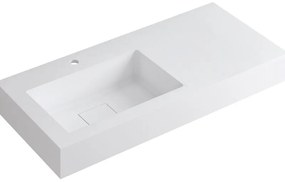 Lavabo integrale rettangolare vasca a sinistra L 100.5 x H 15 x P 46 cm in resina bianco lucido