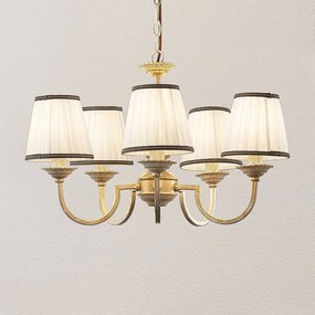 Lampadario Lindby Lumiel, 5 luci, crema/ottone, tessuto