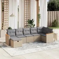 Set Divano da Giardino 7 pz con Cuscini Beige Misto Polyrattan 3265315