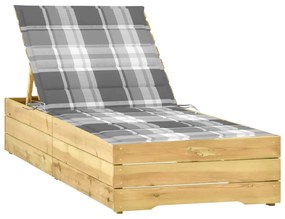Lettino Prendisole Con Cuscino Tartan Grigio İn Pino Impregnato /