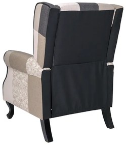Poltrona relax tessuto patchwork BERGERE Reclinabile poggiapiedi Tortora