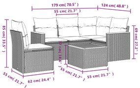 Set divano da giardino 6 pz con cuscini beige in polyrattan