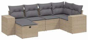 Set divano da giardino 6 pz con cuscini beige misto polyrattan