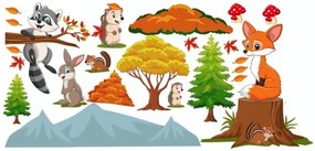 Adesivo da muro colorato per bambini con design animali della foresta felici 100 x 200 cm