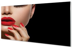 Quadro in vetro acrilico Donna labbra e unghie rosse 100x50 cm