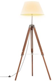 Lampada A Treppiede Marrone E Bianco İn Legno Di Teak 141 Cm /