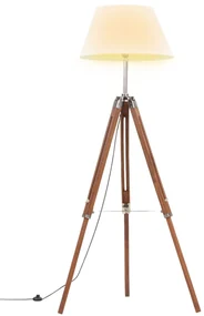 Lampada A Treppiede Marrone E Bianco İn Legno Di Teak 141 Cm /