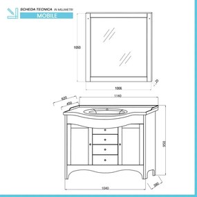 Mobile bagno a terra 115 cm noce con lavabo specchio e lampade Romantica