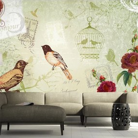 Fotomurale  Vintage birds  Colore rosso bordeaux, Dimensioni e Misure 150x105