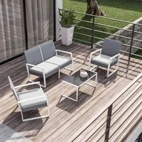 Set salottino relax da giardino in metallo grigio e tessuto bianco