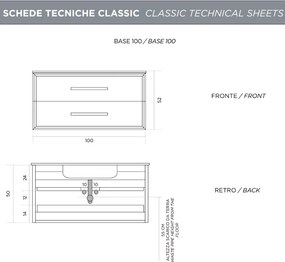 Mobile da bagno sospeso moderno base 100 CLASSIC con 2 cassetti e lavabo, NOCE CHIARO