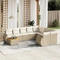 Set Divano da Giardino 10 pz con Cuscini Beige in Polyrattan 3225169