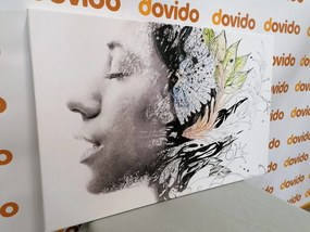 Quadro su tela – Donna con fiori dipinti