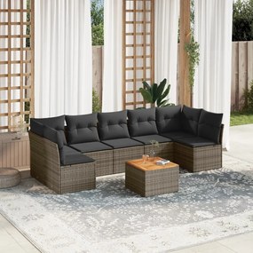 Set divano da giardino 8 pz con cuscini grigio in polyrattan