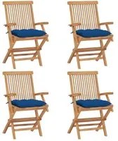 Sedie da Giardino con Cuscini Blu 4 pz Massello di Teak 3065642