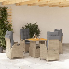 Set da pranzo da giardino 5 pz con cuscini beige in polyrattan