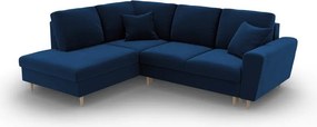 Divano angolare blu allungabile e con contenitore (con penisola a sinistra/a L) con rivestimento in velluto Kyoto – Cosmopolitan Design