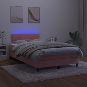 Letto a molle con materasso e led rosa 120x200 cm in velluto