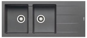 Lavello integrato 2 vasche con gocciolatoio laterale destro o sinistro PYRAMIS Athlos granito L 50 x L 116 cm grigio