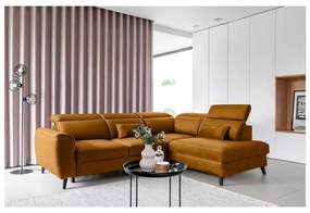 Divano angolare giallo allungabile/con contenitore (con penisola a destra/a L) e rivestimento in velluto Noble – ELTAP