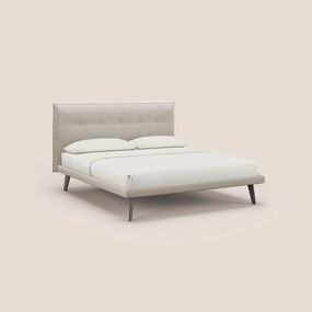 Brigitte letto con testata trapuntata piedi alti in mogano e tessuto impermeabile T09 beige