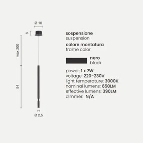 Lampada a sospensione LED in metallo verniciato Nero D10 cm TUBIC