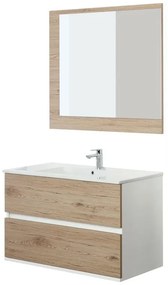 Mobile Bagno Sospeso 90 cm Rovere di Bordeaux in Legno 2 Cassetti