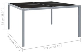 Tavolo da Giardino 130x130x72 cm Grigio in Acciaio e Vetro