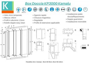 Kamalu - porta doccia 125cm vetro serigrafato altezza 180cm kp3000
