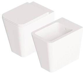 Coppia Di Sanitari a Terra Senza Brida Alice Ceramica "Hide Square" Bianco Opaco