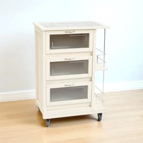 Carrello con ante a ribalta e portabottiglia LANDHELL Avorio