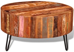 Tavolino da caffè in legno massello di recupero rotondo