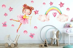 Adesivo da parete colorato per bambini con bambina e arcobaleno 100 x 200 cm