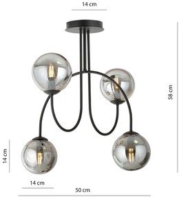 Plafoniera Moderna Utu 4 Luci In Acciaio Nero E Vetro Fumè 50 Cm