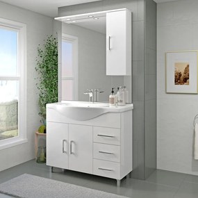 Mobile bagno da terra con lavabo e illuminazione Simona L 101.8 x H 81.5 x P 50.5 cm bianco lucido in mdf 2 ante 3 cassetti per vasca centrale
