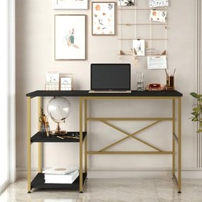 Scrivania Industrial Con Ripiani Laterali 120x60x75H Oro E Nero Voyage