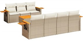 Set Divano da Giardino 8 pz con Cuscini Beige in Polyrattan