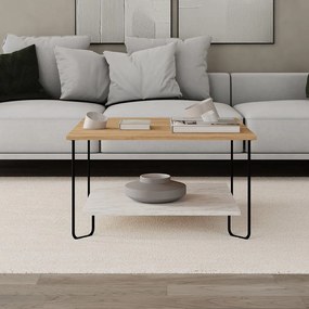 Tavolino con piano in rovere decorato in bianco e naturale 80x80 cm Tonka - Marckeric