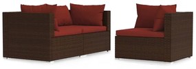 Set Divani da Giardino con Cuscini 3 pz in Polyrattan Marrone