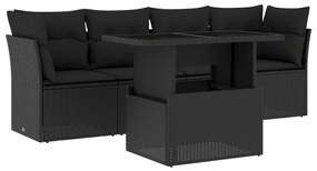 Set divani da giardino 5 pz con cuscini in polyrattan nero