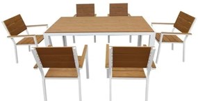 Set Da Pranzo Tavolo Con 6 Sedie In Alluminio Bianco Effetto Legno Teak