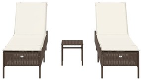 Set lettini prendisole con cuscini 3pz marrone in polyrattan