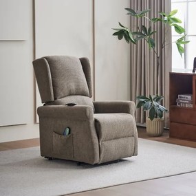 Poltrona Alzapersona Reclinabile 2 Motori Tasmania Tessuto Coffee