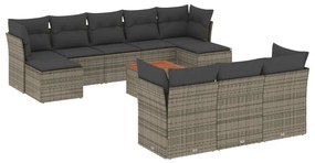 Set divani da giardino 11 pz con cuscini in polyrattan grigio