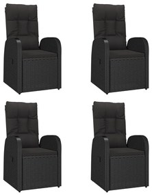 Set da pranzo da giardino 5 pz nero con cuscini in polyrattan