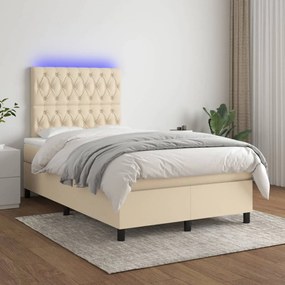 Letto a molle con materasso e led crema 120x200cm in tessuto