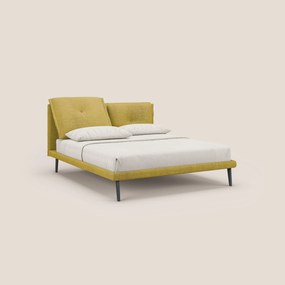 Ibuki letto con cuscini trapuntati regolabili e piedi in mogano in tessuto fiammato impermeabile T03 giallo