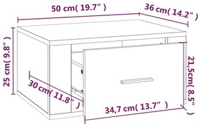 Comodino a Muro Bianco Lucido 50x36x25 cm