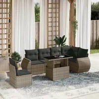 Set Divani da Giardino 7 pz con Cuscini Grigio in Polyrattan 3268570