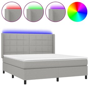 Letto a Molle Materasso e LED Grigio Chiaro 160x200 cm Tessuto